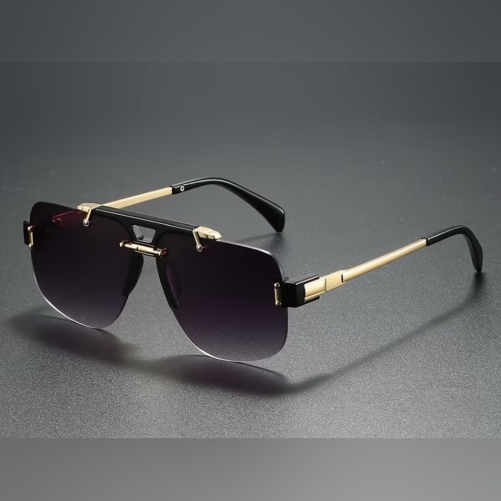 Black & Gold Rimless Gradient Sunglasses